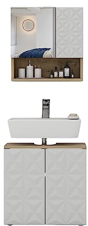 Vicco Badmöbel-Set Edge, Weiß, 60 cm | besteht aus Badspiegel und Waschbeckenunterschrank