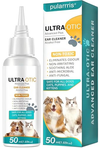 pularrris Ohrenreiniger für Hunde & Katzen 50ml,Extra-starker Hundeohr Reiniger bei Entzündungen & Infektionen-Anti-FUNGAL Entfernung von Ohrenpuder für Haustiere,Ohrengeruch bei Haustieren