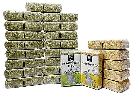 Hayrabbit Naturstroh & Bergwiesenheu - 6kg Stroh und 18kg Heu in 1kg Beuteln verpackt, allergikerfreundlich, Beste Qualität