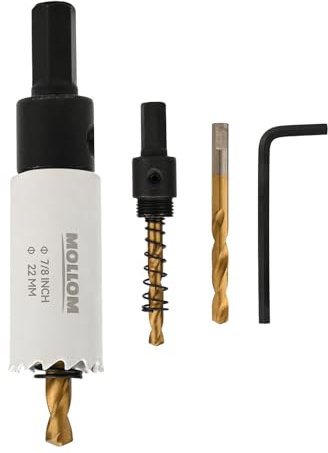 Mollom (22mm | 7/8) HSS M42 con 8% de cobalto,Sierra de Corona Bi-Metal con 2 Brocas Piloto y Arbor para Corte Suave en PVC,Pladur,Madera,Plástico,Yeso,Goma