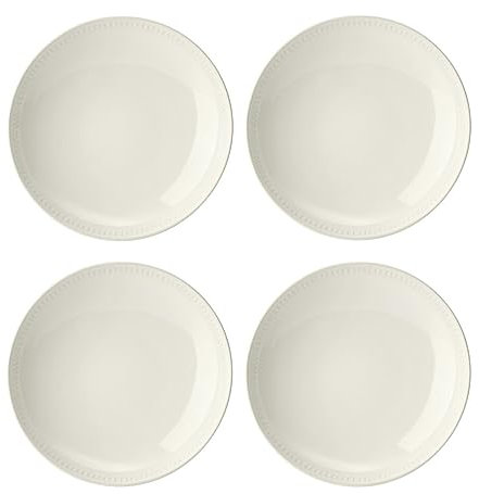 Mikasa Cranborne Set di 4 piatti fondi in gres color crema, Servizio per 4, ciotole grandi da 24 cm - Adatto a microonde e lavastoviglie