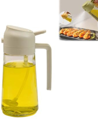ZUICC 2-in-1 Glass Oil Sprayer And Dispenser,Spruzzatore Olio Multiuso,Nebulizzatore Olio,Bottiglia Spray Olio Aceto Portatile,Nebulizzatore Olio Aceto (Beige)