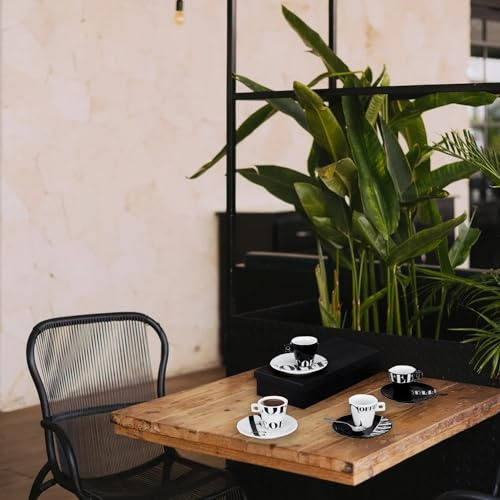 Avilia Kit Tazzine e Piattino Bianche e Nere | Tazzine da Caffè con Piattino | Set 4 Tazzine con Piattino | Kit per Servire Caffè | Set 4 Tazzine con Piattino in Ceramica Bianco e Nero 6x6.3 cm