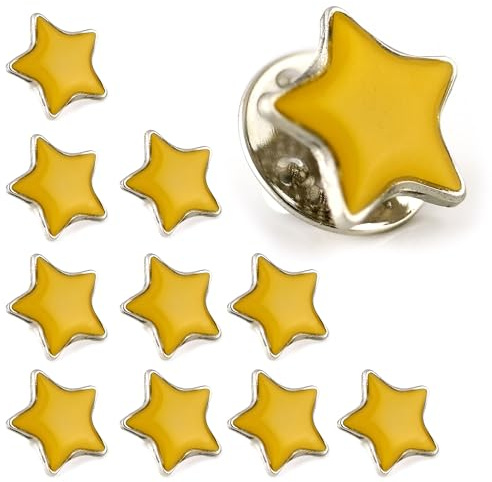 YELLOW Star Pin Badge | 10Pcs (13mm) School Reward, employee recognition, student achievement or in the workplace for rewarding performance (Yellow)