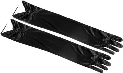 Uposao Damen Spitze Satin Falten Handschuhe Ellenbogen Lang Abendhandschuhe Gerafft Braut Satin Perle Handschuhe Braut Handschuhe für Hochzeit Teeparty Maskerade Classic Opera Fest Party