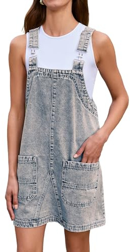 BerryGo Damen Denim Overall Kleid Jeans Ärmellos Mini Latzhose Verstellbare Träger Overall Kleid mit Tasche, Medium