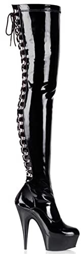 WECCTYA Stivali da donna in pelle da uomo, alti alla coscia, 15 cm, stivali sexy con plateau e stiletto-Nero||34 (Nero 43 EU)