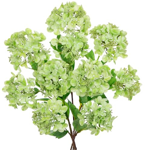 Real Touch Hydrangea Artificial Flowers 19” Tall Artificial Hydrangea Flowers Double-Headed Faux Hydrangeas, Green Hydrangeas, Realistic Silk Hydrangea for Home Decor Weddings Arrangements-5 Branches