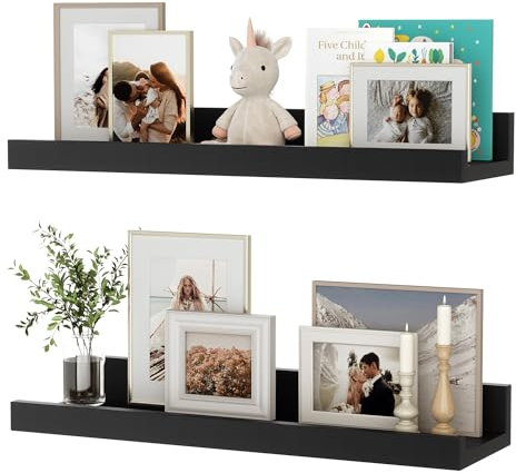 Feihorrm Wandregal, 2er Set, 40cm Schweberegal aus MDF Holz, Wandboard für Bilderrahmen und Dekorationen, Industriedesign, Geeignet für Arbeitszimmer, Schlafzimmer und Küche (Schwarz, 40 cm)