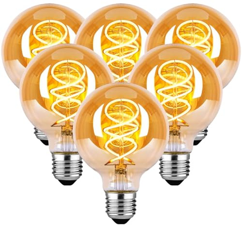 HISAYSY LED Vintage E27 Glühbirne - G80 Dimmbar 4W Warmweiß 2700K für Familie Industrie Geschäft - Bernstein - SLX
