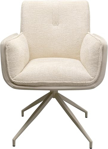 Kare Design Drehstuhl Hilla, Weiß, 49 cm Sitzhöhe, Esszimmerstuhl, Polsterstuhl, mit Armlehnen, 180 Grad Drehbar, Wohnzimmer, 86x63x64 cm (H/B/T)