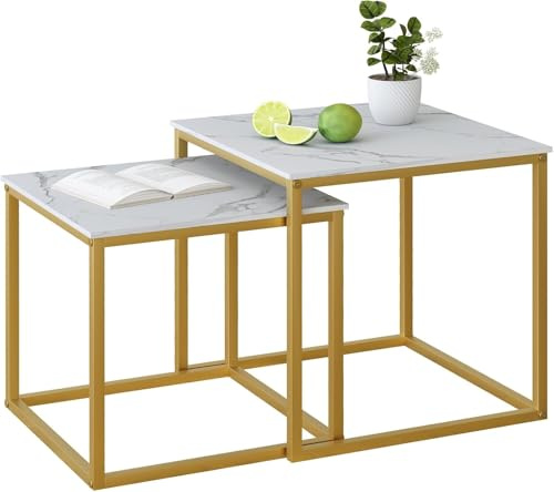 Huhote - Set di 2 tavolini quadrati da caffè, tavolino moderno da soggiorno, tavolino in legno, piccolo tavolino da soggiorno, tavolino laterale, tavolino da divano, tavolino da caffè per soggiorno