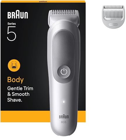 Braun Tondeuse Pour Le Corps Series 5, + 2 Outils De Rasage, Avec Lame SkinGuard, Autonomie De 100 Min, Douce Pour Zones Sensibles, Tondez, Rasez Vos Poils Avec Les Accessoires, Étanche, BG5500, Gris