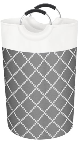 82L Faltbarer Wäschekorb Wäschesammler mit Alu-Griffen – Wasserdicht– Wäschekörbe aus Baumwolle für Bad Schlafzimmer – Grau Weiß Laundry Basket