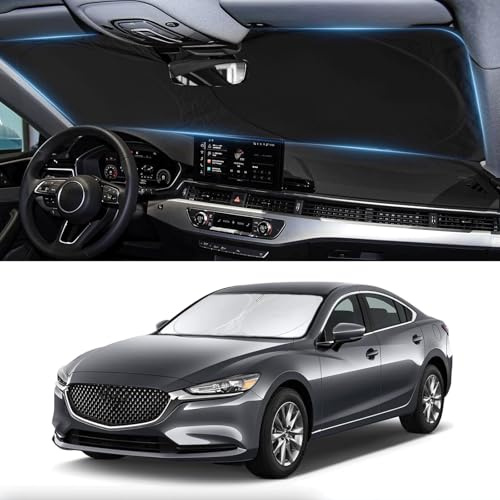 Pare-soleil sur mesure Mazda 6 pour pare-brise Mazda 6 2014-2021 - Accessoires Mazda6 - Couvre-vitre avant - Protège-pare-brise - Pare-soleil réfléchissant 210T - Bloque la chaleur - Bloque les rayons