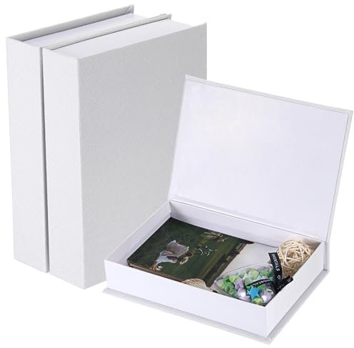 SUMTree 3 Pcs Aufbewahrungsboxen mit Deckel für Fernbedienungen Dekorative Boxen Vielseitig magnetisch Organizer für TV-Schrank, Couchtisch, Bücherregal Weiss Leinenoberfläche und Karton 22x15,5x4,5cm