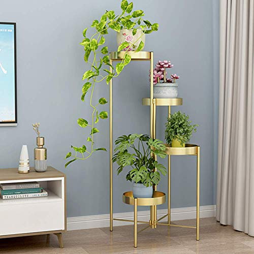XRPOUXMTE Support Pliable en métal doré pour Pots de Fleurs, présentoir pour décoration de Jardin, Mariage, 3 Niveaux, 90 cm, Design Pliable pour Salon, Chambre à Coucher (4 Niveaux, 120 cm)