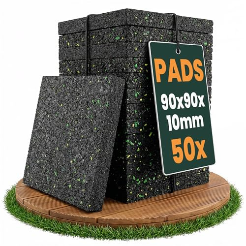 FUX Terrassenpads 50 Stück - 90x90x10mm - Gummigranulat Unterlage | Langlebige Gummipads für Terrasse, Balkon oder Garten, Recyceltes Gummigranulat sorgt für optimale Druckverteilung