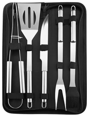 Set di Utensili per Barbecue in Acciaio Inossidabile, Kit da Cucina per Esterni da 5 Pezzi con Borsa per Il Trasporto, per Campeggio e Barbecue