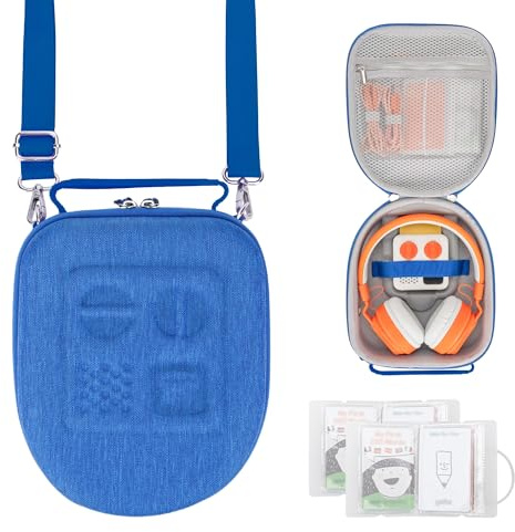 PROfezzion Étui de Voyage Sacoche Sac Enfants Case pour Yoto Mini et Casque - Sac de Rangement Coque Dure en EVA Premium avec Poche Dédiée Air Tag, Poignée, Bandoulière et Porte-Cartes (Bleu/Grande)