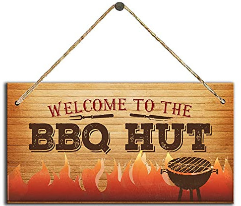Welcome To The Bbq Hut Barbecue Shack Tin Sign Wall Plaque Garden Shed Kitchen Pub Alcohol Plank Sign Friendship Man Cave Funny Vintage Metal Sign Poster 8X12 Inches