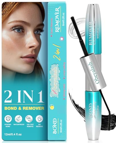 Obeyalash Pegamento para pestañas Bond y removedor 2 en 1 – Pegamento negro para pestañas resistente al agua fuerte para extensiones de clúster DIY, removedor de aceite transparente, suave, sin látex