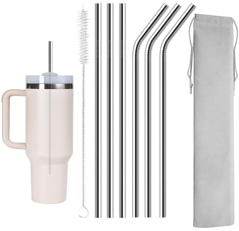 Lot De 6 Pailles Réutilisables En Acier Inoxydable 31 Cm Pour Stanley Cup 304 De Qualité Alimentaire, Paille Inox Paille Metal Avec 1 Brosse De Nettoyage, Passent Au Lave-Vaisselle Et Respectueuses