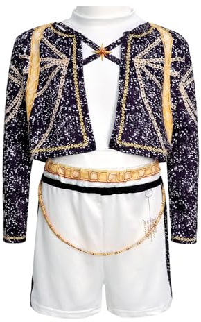 Yigoo Costume Démon Coréen Enfants, Déguisement de Chasseur Cosplay Filles, Uniforme de Scène d'Idol Chanteur Anime Chasseur Pop pour Carnaval Halloween, Robe de Fête 130