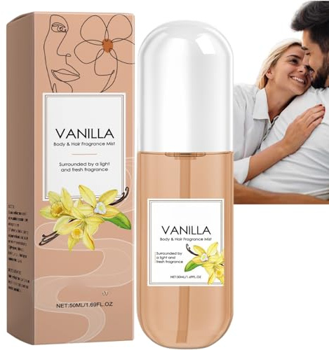 Brume parfum corps et cheveux à la vanille, spray corporel vanille 50 ml pour femme, parfum frais léger longue durée, brume capillaire format voyage, brume quotidienne rafraîchissante, cadeau (1pcs)