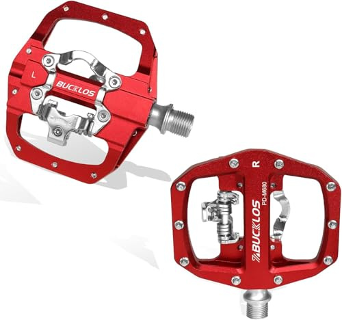 BUCKLOS SPD Pedali a scatto per mountain bike SPD Flat Combo pedali bifacciali – pedali a scatto per bici da corsa MTB con cuscinetti sigillati pedali a scatto per bicicletta compatibili con Shimano