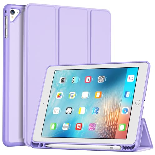 ProCase Fodral med pennhållare för iPad 6/5th Generation 2018/2017, iPad Air 2/1, 9,7 tum, nytt förbättrat fodral, anti-fall skyddsfodral - lila