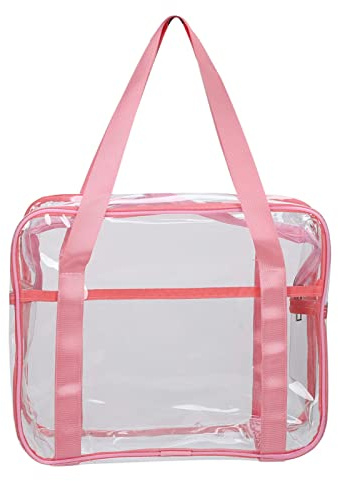 YolieraArt Clear Makeup Bag Large Capacity, Impermeable PVC Cosmetic Organizer with Nylon Handles, Transparent Travel Toiletry Bag for Women, Pink, Common