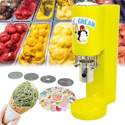 Softeismaschine, Gewerbliche Spaghetti-Eismaschine, 4 Nudelformen, Elektrische Eismaschine Mit Ein-Knopf-Start, 30 L/H, Für Eisdielen(C)