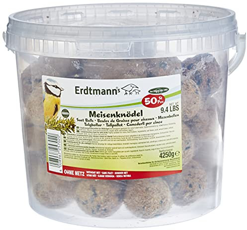 Erdtmanns 50 Meisenknödel ohne Netz im Eimer (1 x 4,25 kg) I Hochwertige Rohstoffe I Für freilebende Vögel I Optimale Konsistenz I Umweltfreundlich I Vielseitig verwendbar