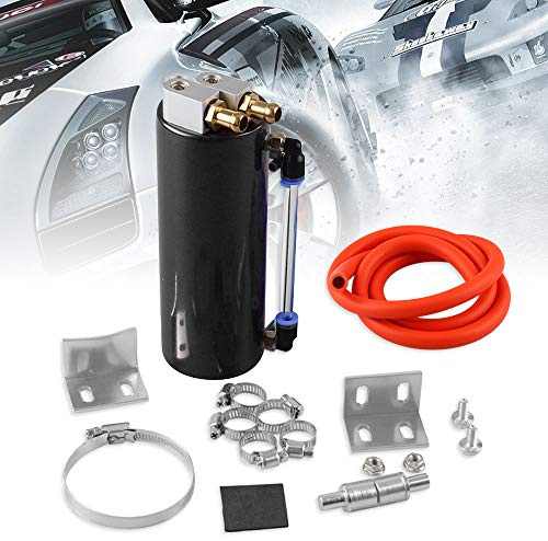 Universal Aluminum Racing Engine Oil Catch Tank CAN Kit Turbo Reservoir Billet Round 350ML Black