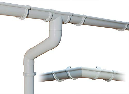 Kit gouttière PVC pour quatre versants | GD16 | disponible en 4 couleurs | Idéal pour votre abri ou chalet de jardin ! (Kit complet circonférence jusqu'à 14.00 m, Gris)