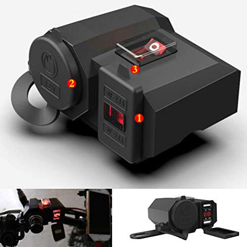 JoyFan Wasserdichter Motorrad-Zigarettenanzünder mit 12 V / 24 V Gleichstrom und integrierter Steckdose mit Zwei USB-Anschlüssen für Handy- / Navigator- / PC-Aufladung