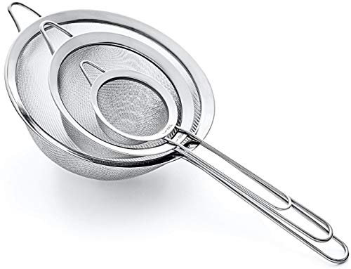 Proto Future Coladores Premium de Acero Inoxidable 304 con Malla Fina - 8.5/14/20cm - Calidad Profesional - Coladores de Cocina (Plateado)