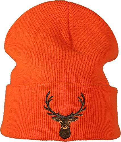 Baddery Jäger Mütze - Hirsch - Jagd Geschenke für Männer & Frauen - Outdoor Strickmütze - Jagdbekleidung Herren (One Size - Signal Orange)