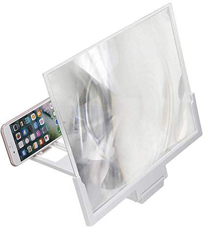 Venus valink 3D Pantalla Amplificador, Vídeo Teléfono Móvil Ampliar Vidrio Soporte, 14 Inch HD Teléfono Pantalla Lupa Ampliadora Vidrio con Plegable Soporte - Blanco
