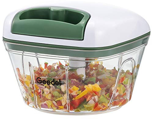Geedel Affettatrice per cipolle, 500 ml, con cavo a corda, tritatutto manuale con lame in acciaio inox, tritatutto per verdure, frutta, cipolle, noci, aglio