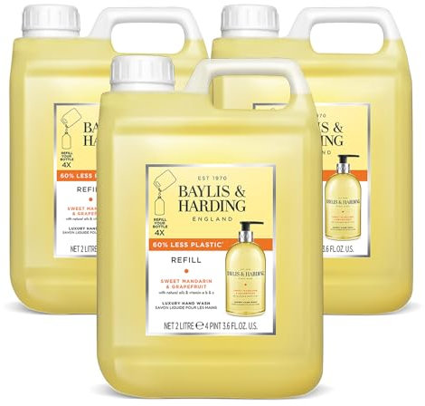 Baylis & Harding Sweet Mandarin and Grapefruit Hand Wash 2 Litre Refill (Pack of 3 - Total 6 litres) - Vegan Friendly