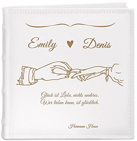 Maverton Einsteckalbum mit Gravur - Fotoalbum für 200 Fotos 10x15-100 Seiten - Größe: 21x22cm - Weiß - personalisierte Geschenke für Paar zur Hochzeit zum Hochzeitstag