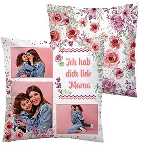 Ferocity Personalisiertes FOTOGESCHENK mit eigenem Foto Bedruckt (45 x 45 cm) Foto-Kissen mit Deinem Foto Geburtstag, Muttertag (mit Füllung) Ich hab Dich lieb Mama [091]