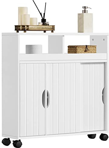 Yaheetech Badezimmerschrank Nischenschrank mit offener Ablage und Schiebetür Badrollwagen Badschrank Unterschrank für Bad Küche, 69,5 * 20 * 71,5 cm