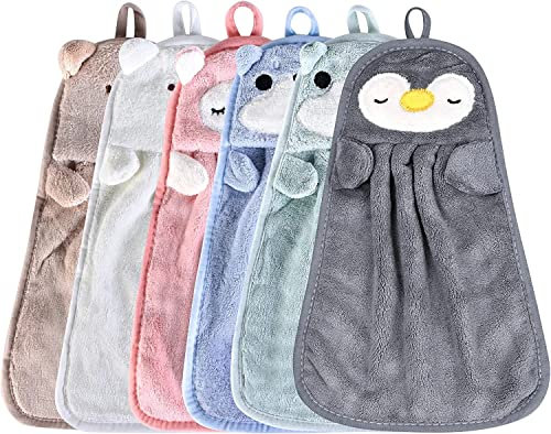LATRAT 6 Stück Kinder Handtuch Tier Kinderhandtuch Set, Kinder Karikatur Handtuch, Mikrofaser Kinder Hand Handtuch Süßer Tier Tiermotiv Saugfähig Schnell Trocknend Badezimmer