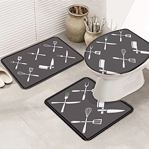3 Stück Badgarnitur Küchengerät Auf Grau Fußmatte Memory-Schaum U-Förmiger Wc-Bodenmatte Atmungsaktivem Wc Cover Mat Für Wc, Neben Der Badewanne, Bad