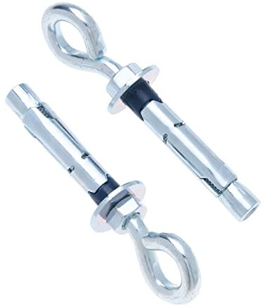 M16 Bullone a occhiello per pareti in calcestruzzo con tassello in acciaio expandabe, 16mm manicotto di metallo e 12x80mm bullone di ancoraggio a gancio con dado esagonale, per materiali solidi (2 pz)
