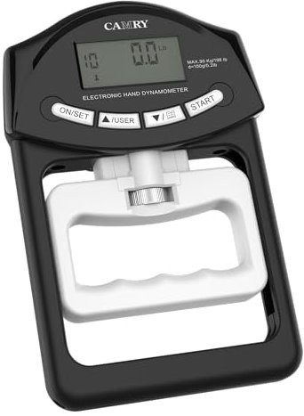 CAMRY Digitales Hand-Dynamometer, Messgerät zur Messung der Griffstärke, automatische Erfassung der elektronischen Handgriffkraft, 198 lbs/90 kg, Schwarz und Weiß