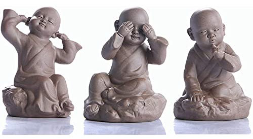 PacuM Estatua de estatuilla de 3 monjes, estatuas de Buda pequeños sabios, no Escuchar el Mal, no Ver el Mal, no Hablar sin Riqueza, estatuilla de la Suerte, esculturas de Mandala de Yoga de cerám